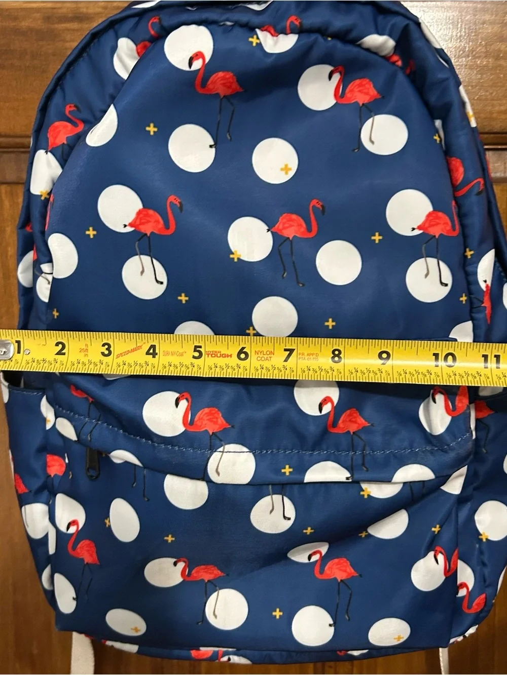 Navy Blue Backpack Polka Dots Flamingo Book Bag 16” Multi Compartment